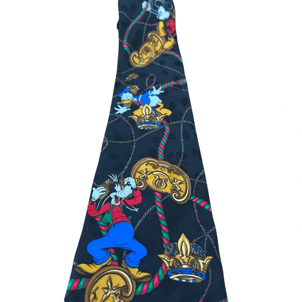 Vintage The Walt Disney Co Mickey Goofey & Donald Necktie 100% Silk Korea Made